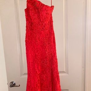 Long red formal Gala dress with gems